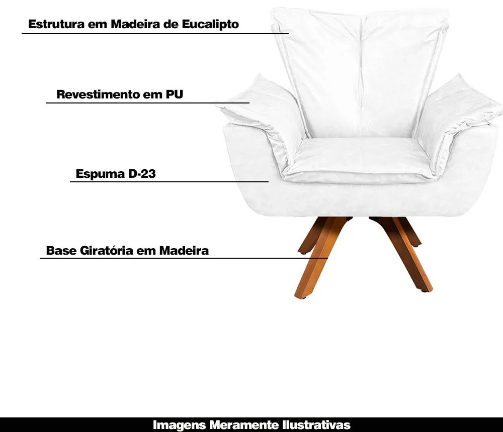 Kit 2 Poltronas Decorativas Base Giratória em Madeira Charger PU Branco G19 - Gran Belo
