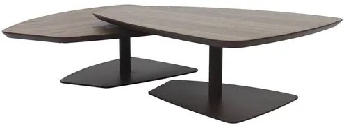 Conjunto de Mesa de Centro Klaus Baixa Tampo Nogueira Base Aco Corten - 67828 Sun House