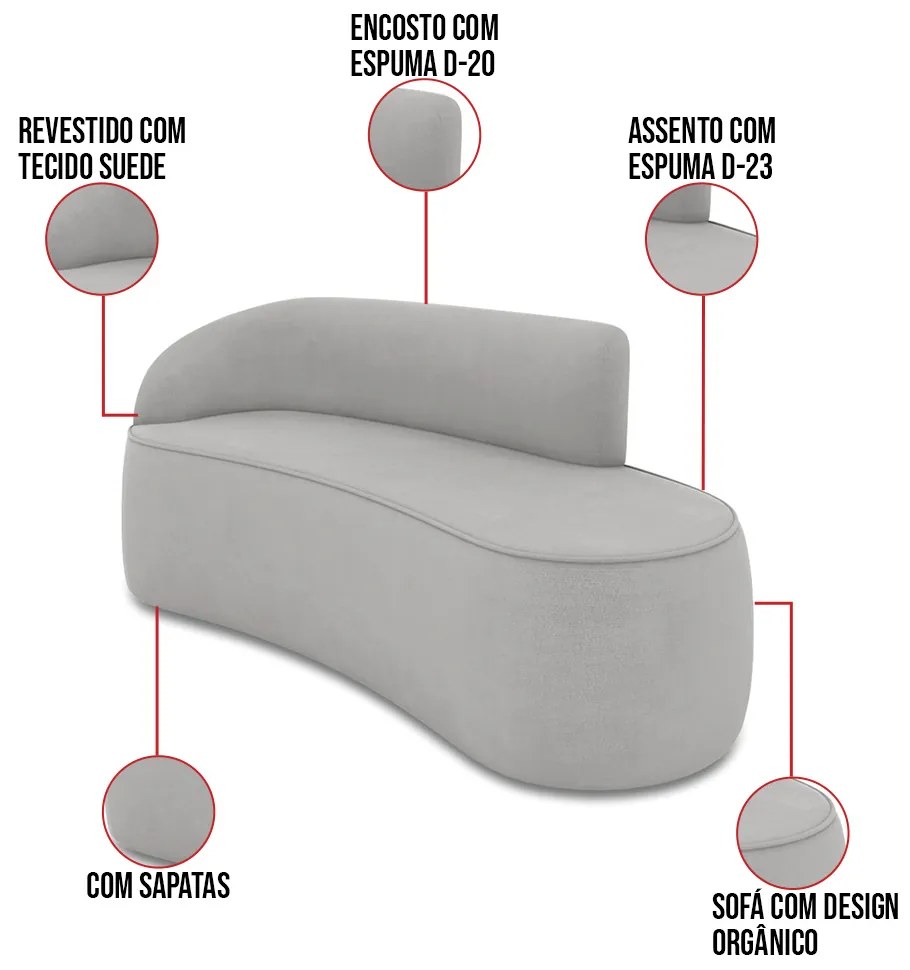 Sofá 3 Lugares Orgânico 180 cm Morgan Suede D03 - D'Rossi - Cinza
