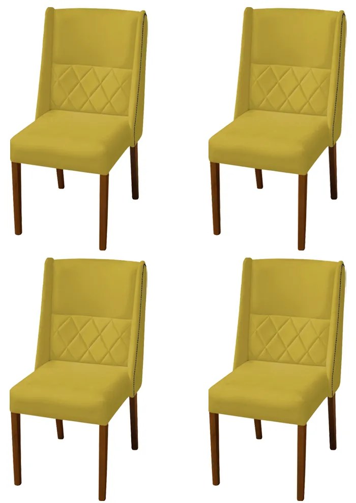 Kit 4 Cadeiras de Jantar Lecce Veludo Amarelo