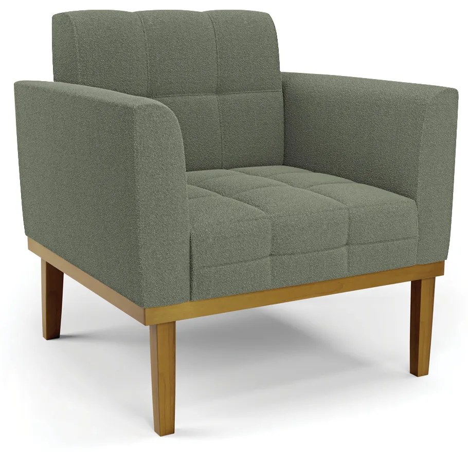 Poltrona Sala Decorativa Elisa Base de Madeira Castanho Bouclê D03 - D'Rossi - Verde Pistache