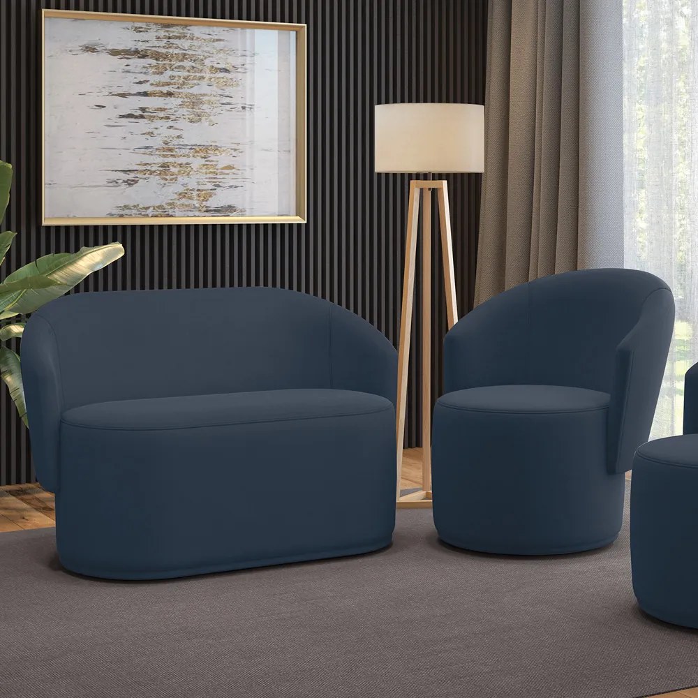 Sofá Namoradeira e Poltrona Orgânica para Sala Malu Suede M11 - D'Rossi - Azul Marinho