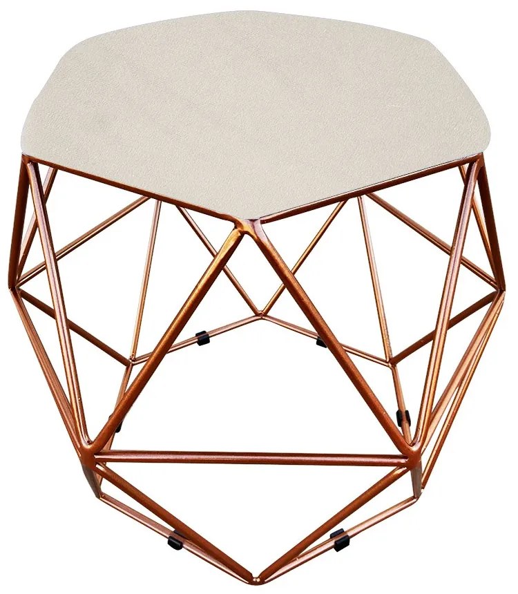 Puff Aramado Hexágono Decorativo Industrial Cobre com Suede D03 - D'Rossi - Bege