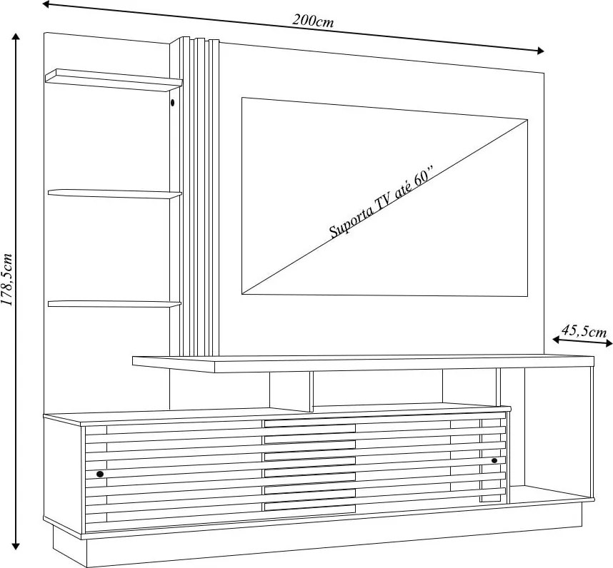 Home Theater Stall 2 Portas 2 Prateleiras Iluminação LED MDP até 60 Fendi/Naturale G97 - Gran Belo
