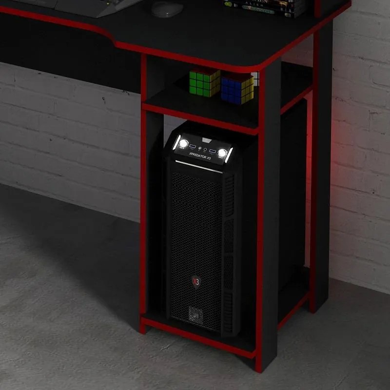 Mesa Gamer Escrivaninha Tecno nicho Preto Vermelho