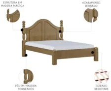 Cama Casal Clássica 140cm Pé Madeira Eduarda Freijó F07 - Mpozenat