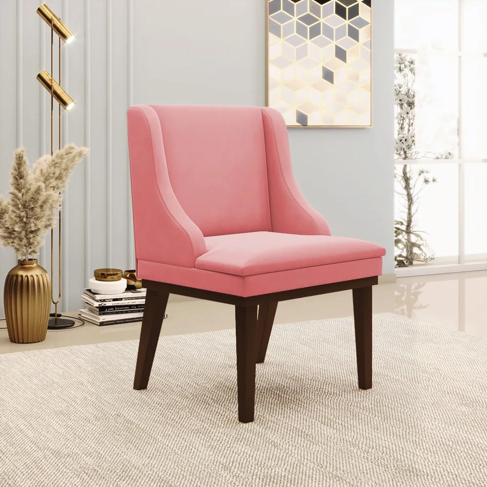 Cadeira de Jantar Liz Suede Base Fixa Madeira Tabaco D03 - D'Rossi - Rose