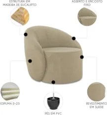 Sofá 3 Lugares 180cm Wendi e Poltrona Steve Suede Marrom Rt I01 - Mpo