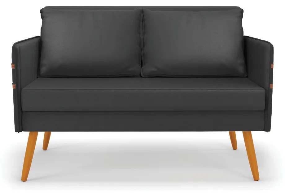 Kit 01 Namoradeira 02 Lugares e 01 Poltrona Mari Corino Preto Pés Palito Castanho - D'Rossi