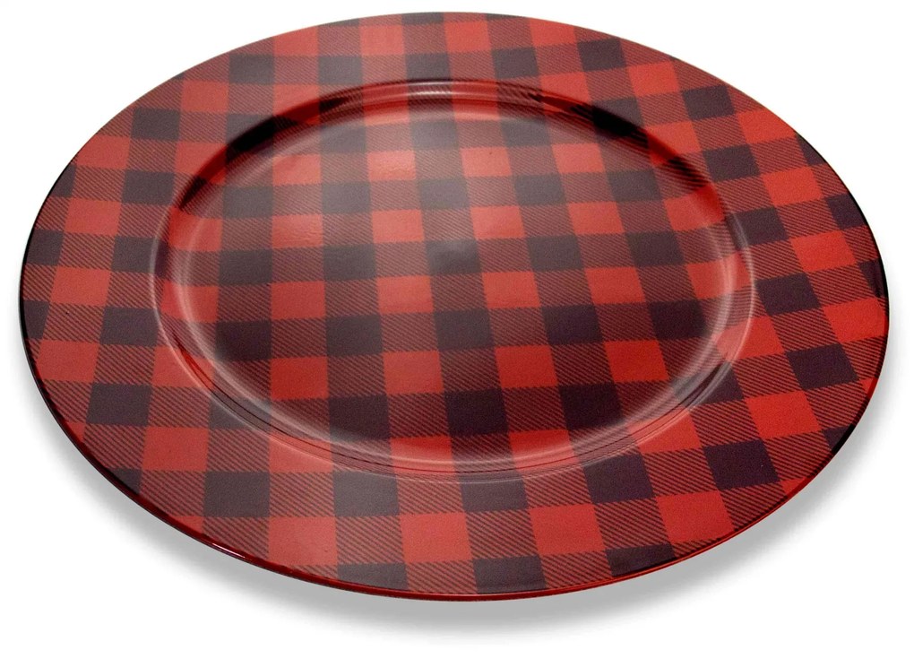 Sousplat Natalino de Plástico Xadrez Vermelho e Preto 33 cm - D'Rossi