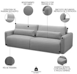 Sofá Retrátil Reclinável 210cm Sinna F05 Linho Cinza - Mpozenato