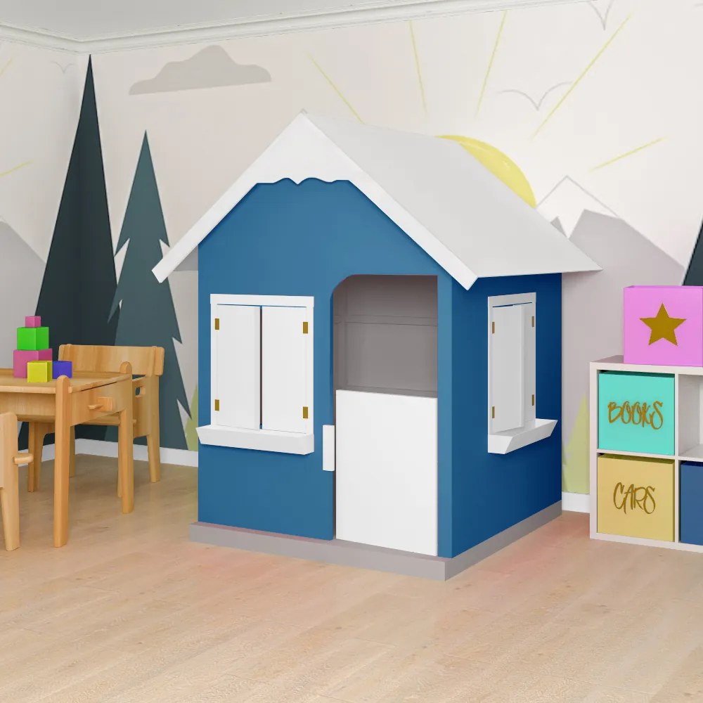 Casinha De Brinquedo Com Floreiros MDF Azul/Branco L12 - Gran Belo