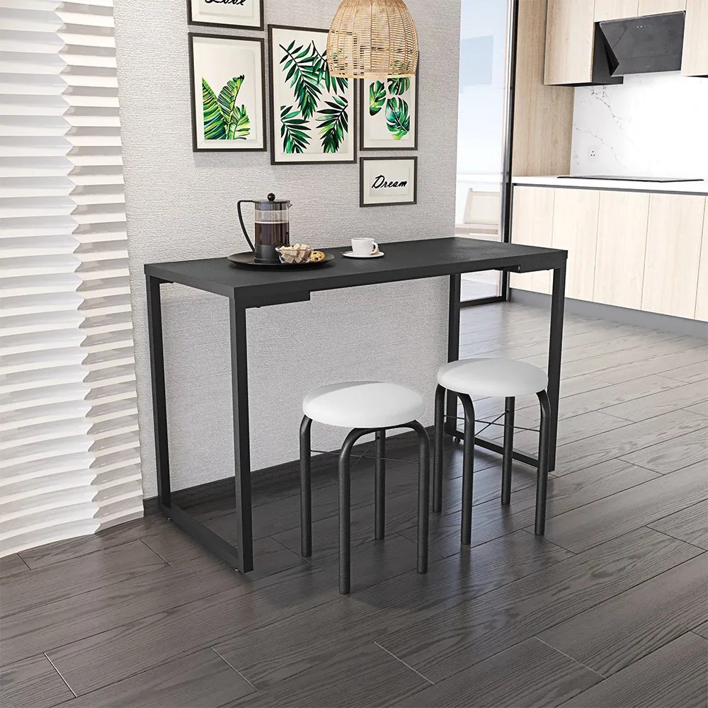 Mesa Multiuso Porto Preto 120cm com 02 Banquetas Manu Corino Branco - D'Rossi