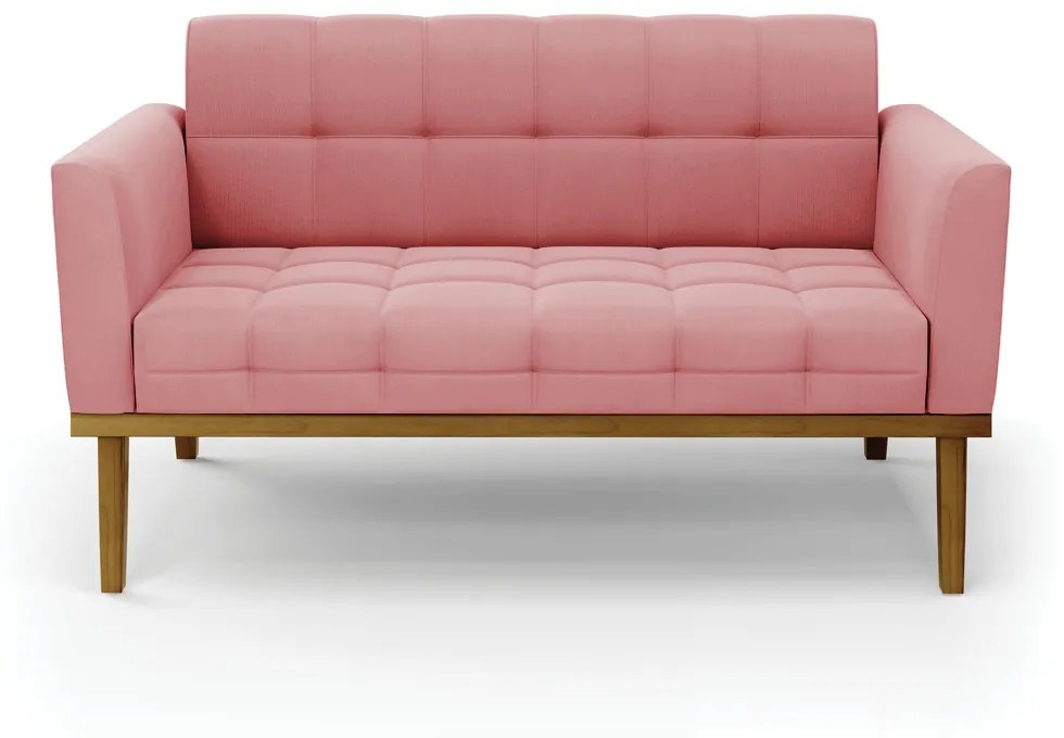Sofá Namoradeira Base de Madeira Castanho Elisa Suede D03 - D?Rossi - Rose