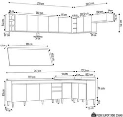 Armário de Cozinha Modulado de Canto 8 Peças CP26 Balcão com Tampo Bra