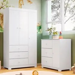 Guarda Roupa Infantil 3 Portas Cômoda 3 Gavetas Duda Branco  - Phoenix