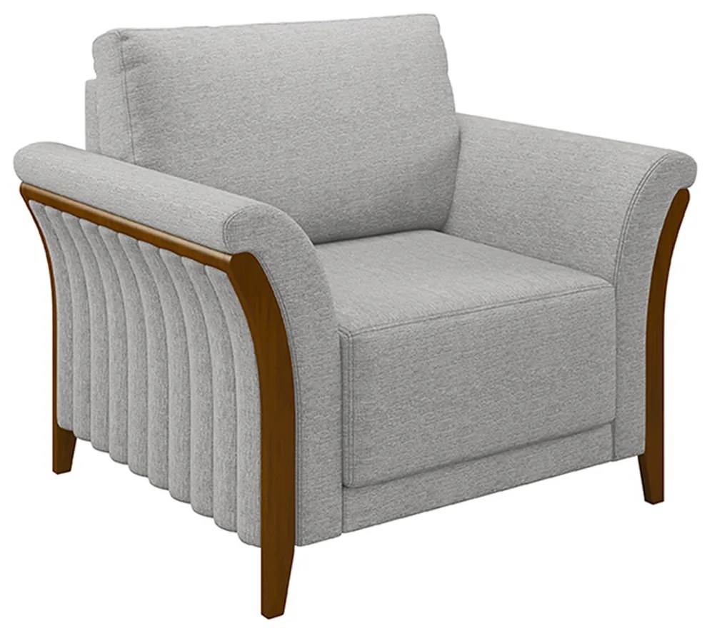 Poltrona Decorativa Pés em Madeira Market Linho Cinza G45 - Gran Belo