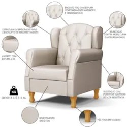 Kit 02 Poltronas de Amamentação Pés Madeira Lucy Z39 Sintético Bege -