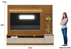 Rack com Painel Ripado para TV 75 Pol. 224cm Golden L06 Nature/Off Whi