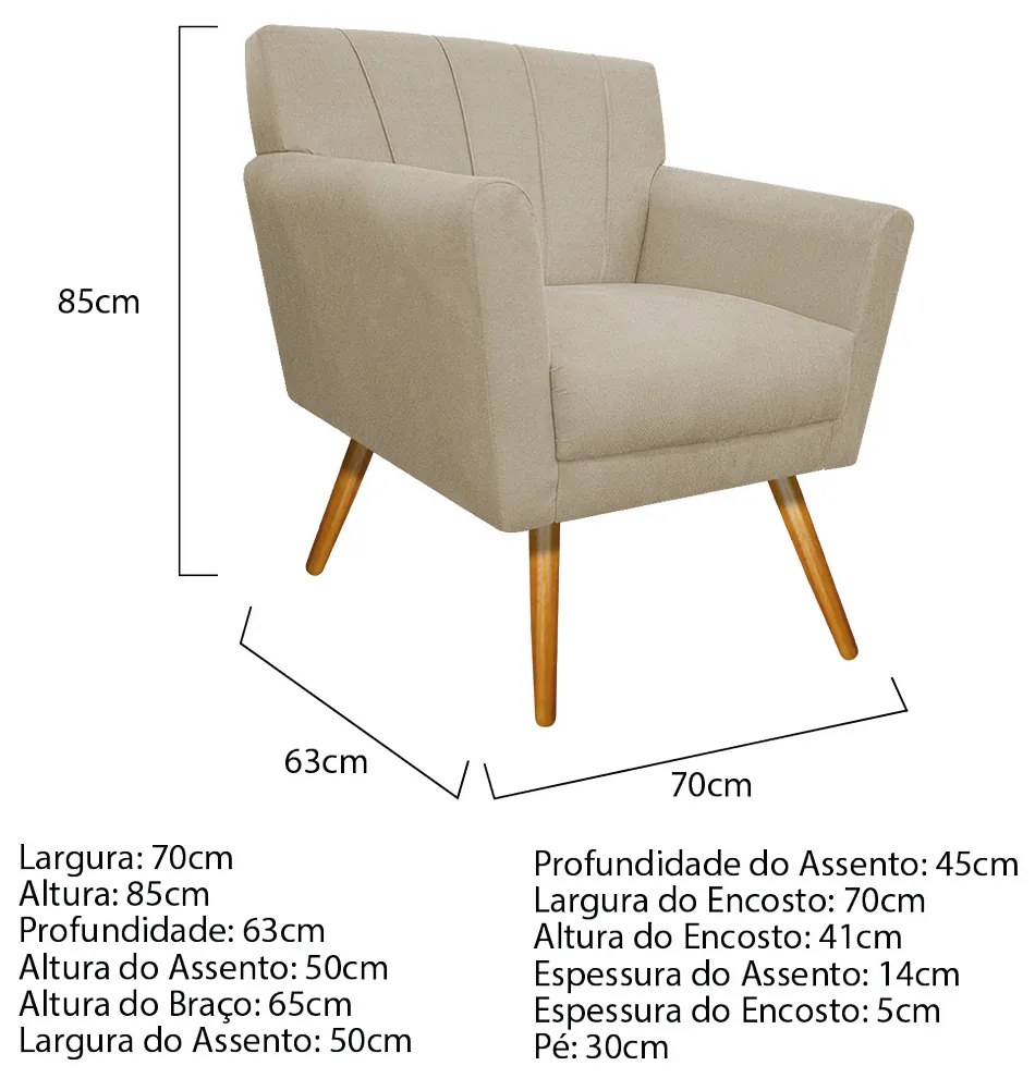 Poltrona Laura Pés Palito Mel Suede Bege - ADJ Decor