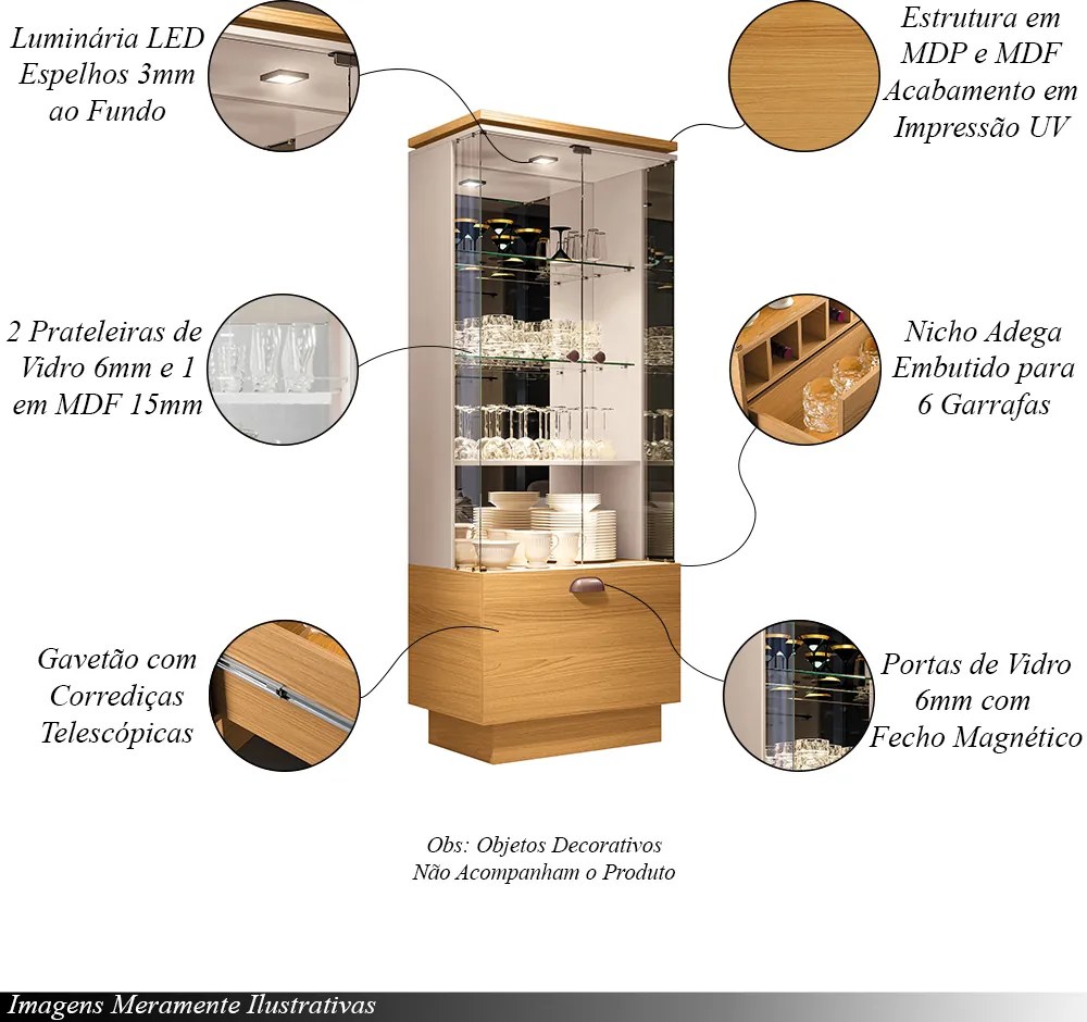 Conjunto Decorativo Cristaleira e Buffet Aparador Peggy/Albâni Off White/Cinamomo G26 - Gran Belo