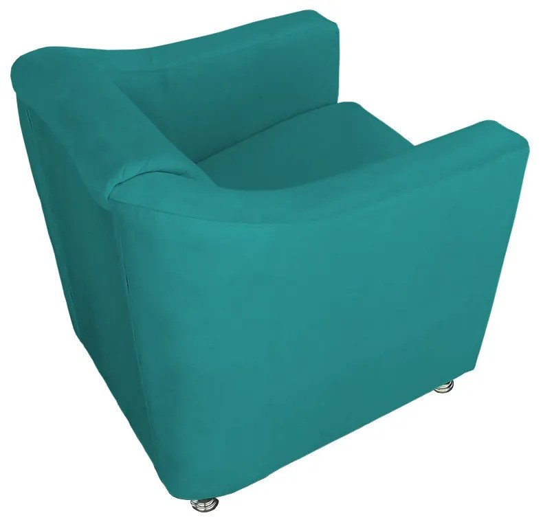 Poltrona Puff Cecilia Suede Liso Sala Recepção Azul Tifanny