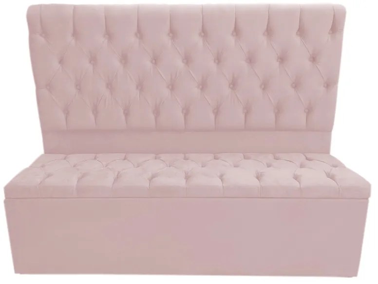 Cabeceira com Calçadeira Baú Solteiro 100cm Nicole Suede Rosa Bebê - Sheep Estofados - Rosa