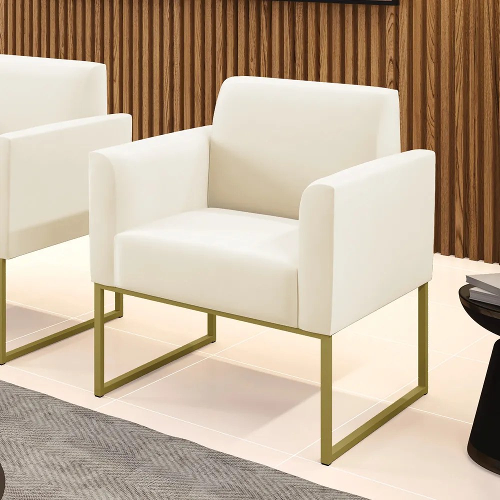 Poltrona Sala Decorativa Marisa Industrial Dourado Veludo D03 - D'Rossi - Bege