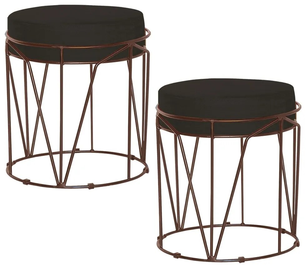 Kit 2 Puffs Decorativo Sala de Estar Base Bronze Chloe Suede Marrom G41 - Gran Belo