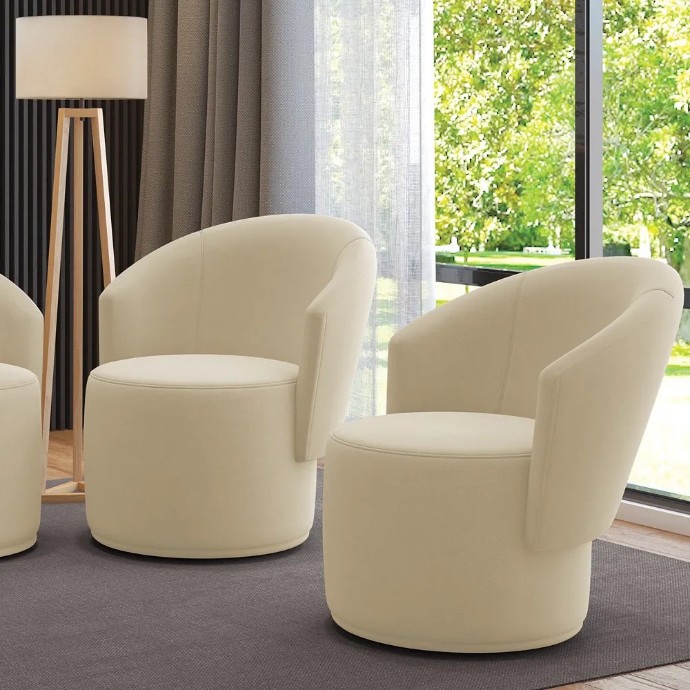 Poltrona Decorativa Orgânica Fixa para Sala Kit 2 Malu Suede M11 - D'Rossi - Bege