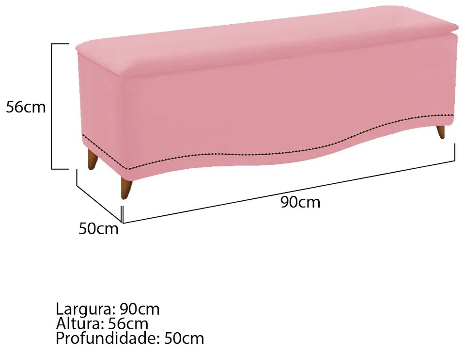 Calçadeira Estofada Yasmim 90 cm Solteiro Suede Rosa Bebê - ADJ Decor