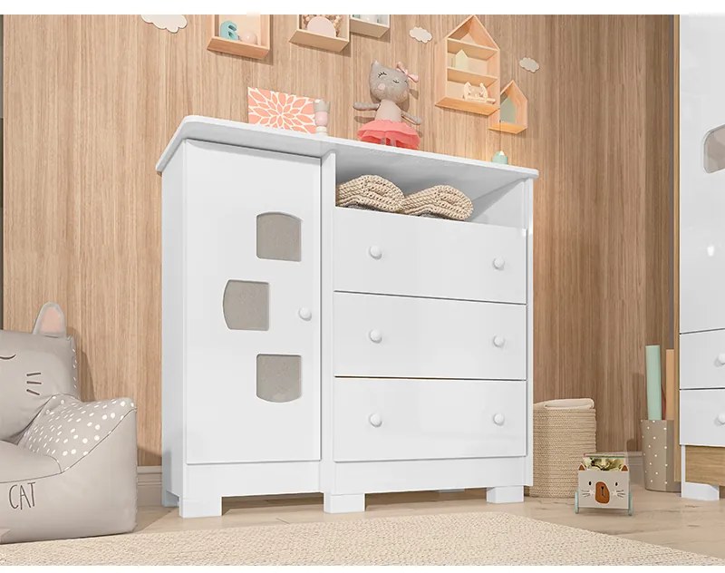 Cômoda Infantil com Sapateira Carinho 1 Porta 3 Gavetas Branco Flex - Incorplac - Branco