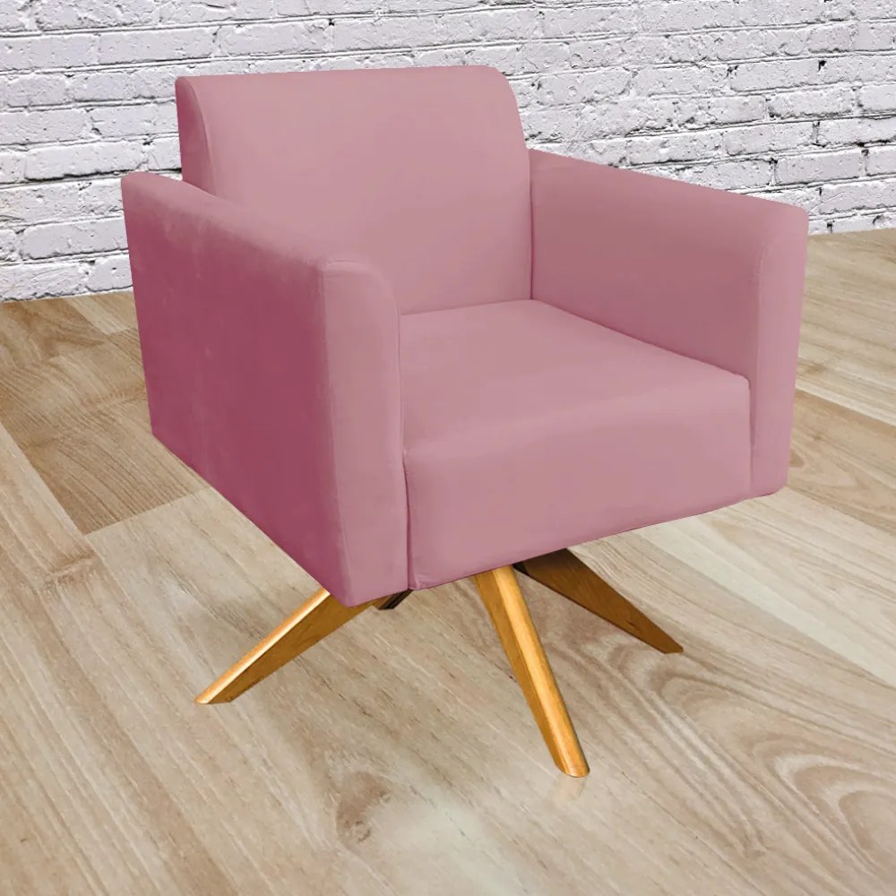 Kit 02 Poltronas Giratória Marisa Suede Rosê Base Madeira MA30