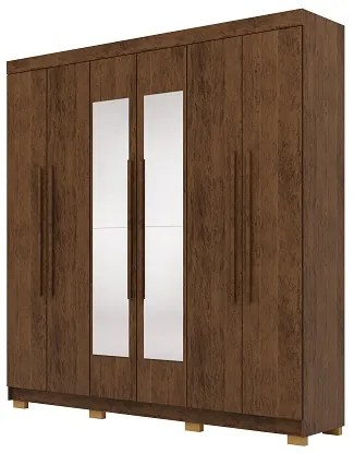 Guarda Roupa Com Espelho Elegance 6 Portas Imbuia Rústico - Vila Rica Móveis