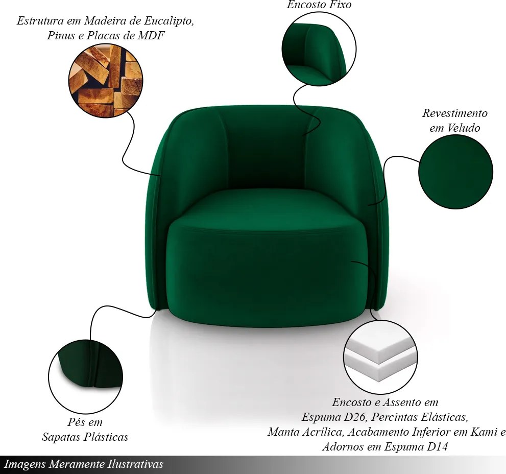 Kit 2 Poltronas Decorativas Sala de Estar Clarke Veludo Verde G45 - Gran Belo