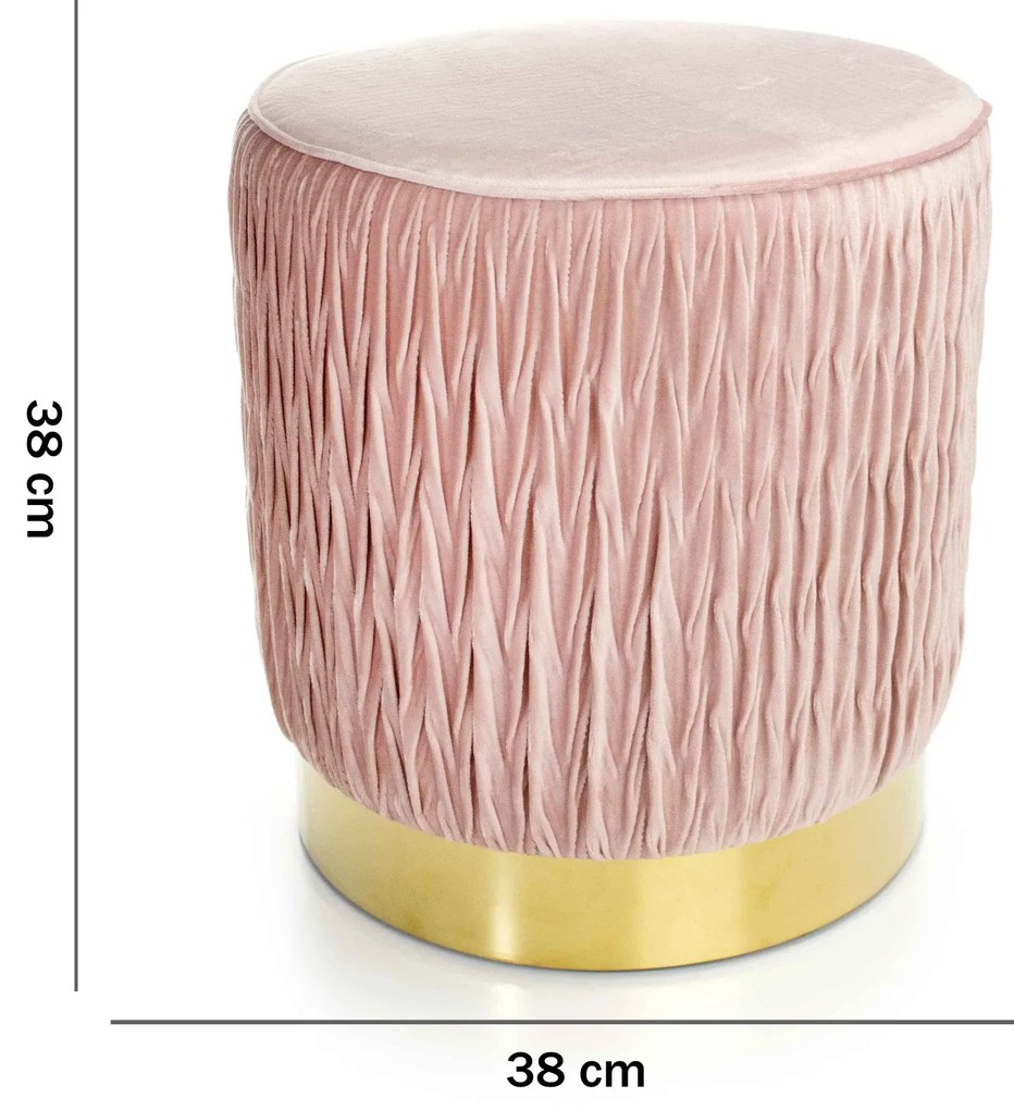 Puff Redondo Decoração de Natal Base Metal Dourado Veludo Rosê F04 - D'Rossi
