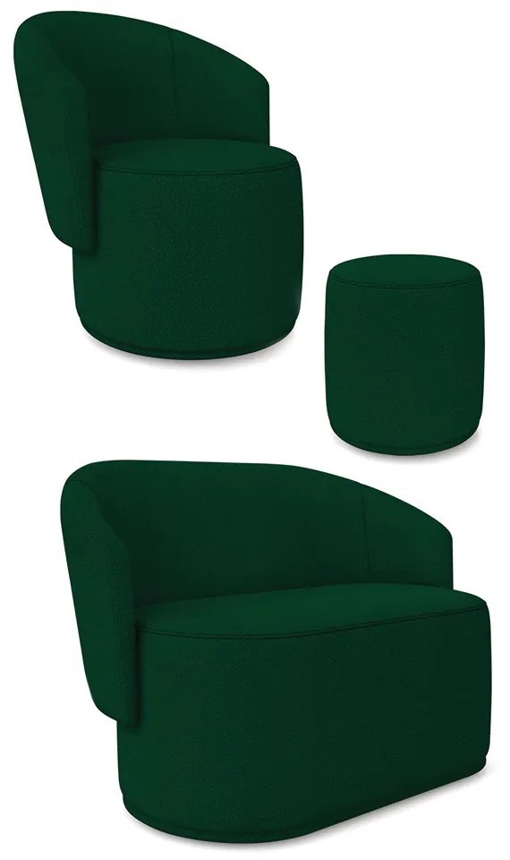 Sofá Namoradeira com Poltrona e Puff Orgânico Sala Malu Bouclê M11 - D'Rossi - Verde