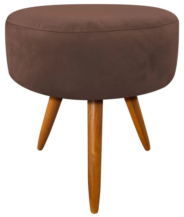 Puff Banqueta Berlim Redondo Suede Marrom Pés Castanho D'Rossi