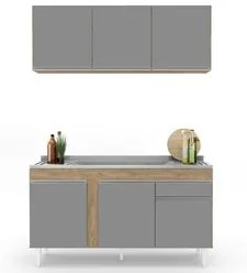 Armário Aéreo Argélia e Balcão Gabinete com Pia Inox 150cm Dakota Cast