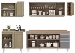 Armário de Cozinha Modulado de Canto Direito 5 Peças CP44 Balcão com T