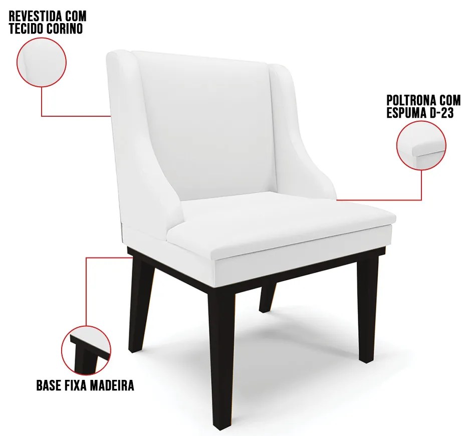 Cadeira de Jantar Liz Corino Base Fixa Madeira Preto D03 - D'Rossi - Branco
