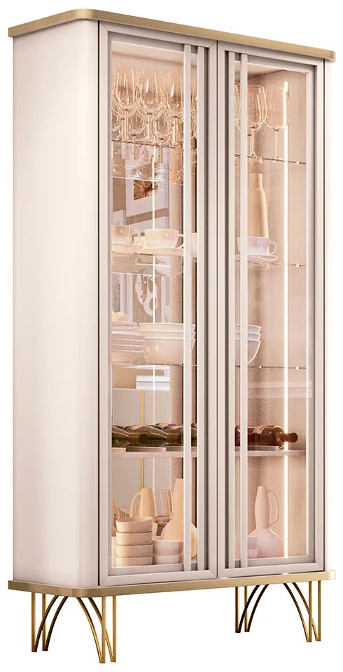 Cristaleira Decorativo Portas de Vidro com LED Texas Off White/Champagne  G26 - Gran belo