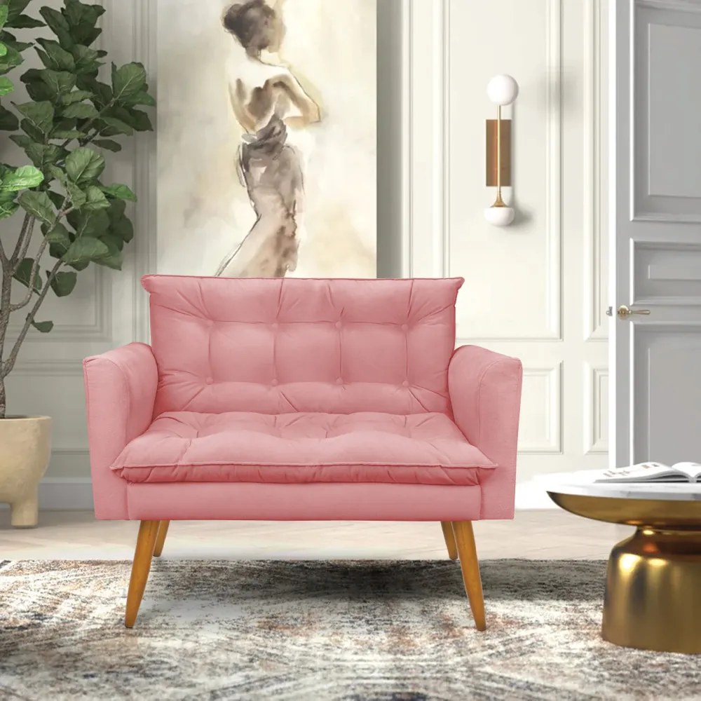 Kit 1 Sofá Namoradeira e 2 Poltronas Tais Suede Pés Palito Castanho - D'Rossi - Rose