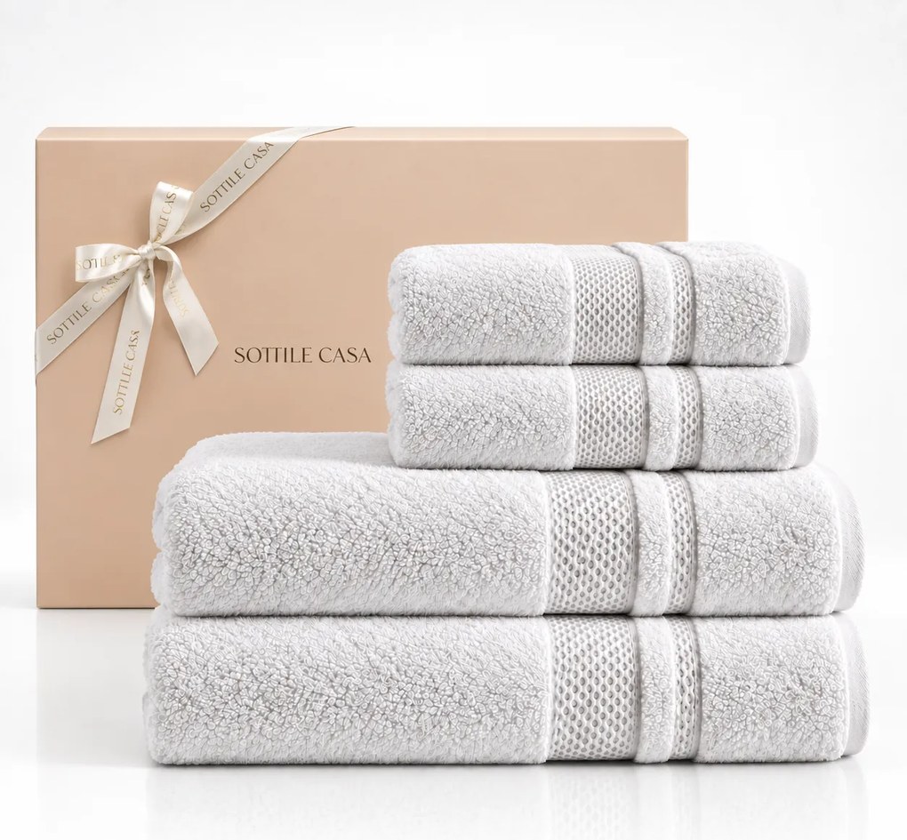 Kit 4 Pçs Toalhas Karsten 100% Algodão Yves c/ Caixa de Presente - Branco  Branco
