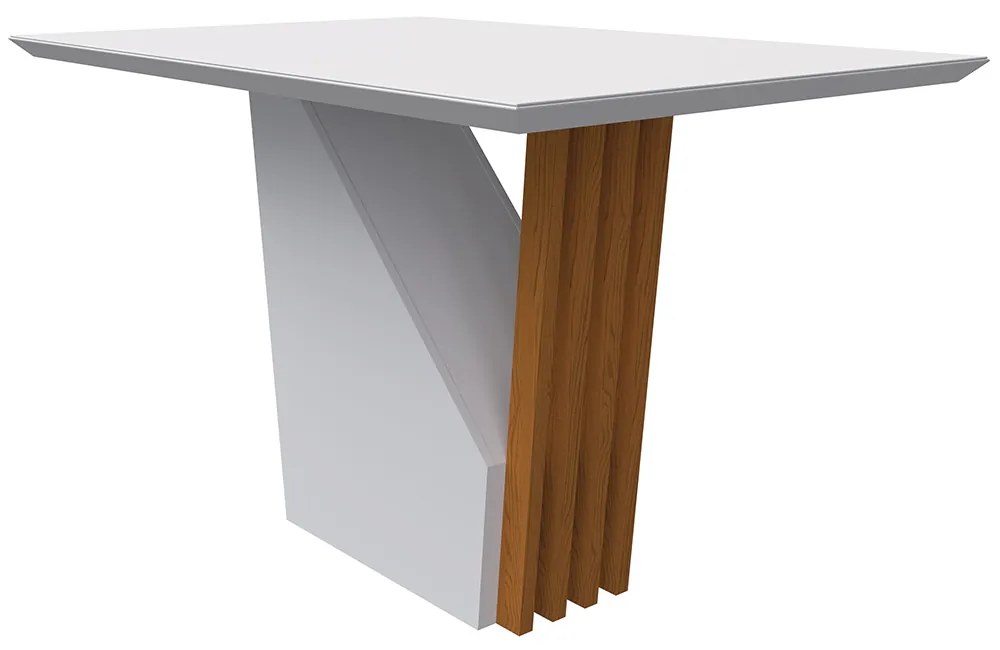 Mesa de Jantar Tampo com Vidro Lita 120 cm Off White Base Ypê - D'Rossi