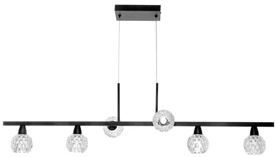 Pendente Retangular 100X22X18Cm Metal E Vidro Cristal Ø8Cm 06Xg9 | Old... (PRETO / CROMADO, CLEAR (TRANSPARENTE))