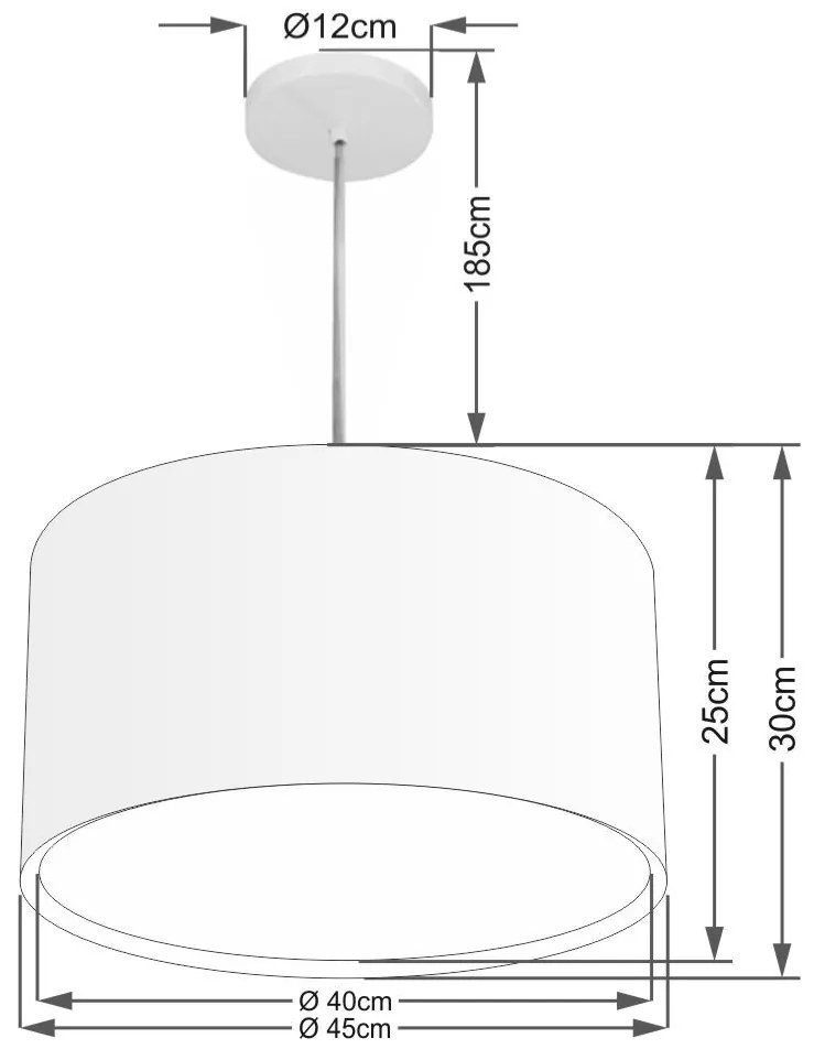 Lustre Pendente Cilíndrico Duplo Md-4293 Cúpula em Tecido 45x30cm Branco - Bivolt