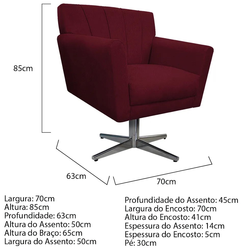 Poltrona Laura Base Giratória de Metal Suede Bordô - ADJ Decor