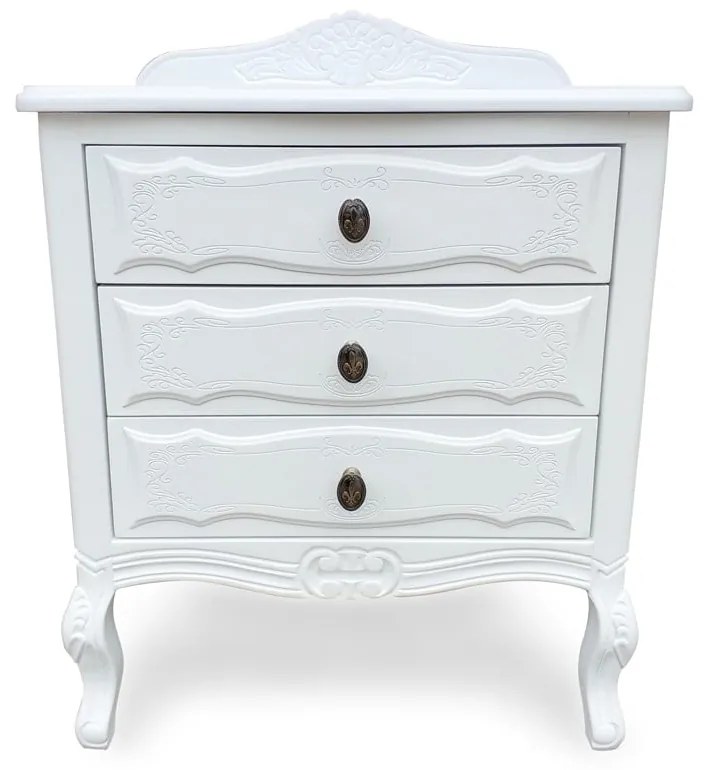 Mesa de Cabeceira Francês Laca Branca Madeira Maciça Design Clássico Peça Artesanal