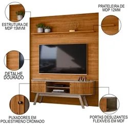 Painel para TV 75 Pol com Rack Bancada 208cm Luna M01 Fendi/Naturale -